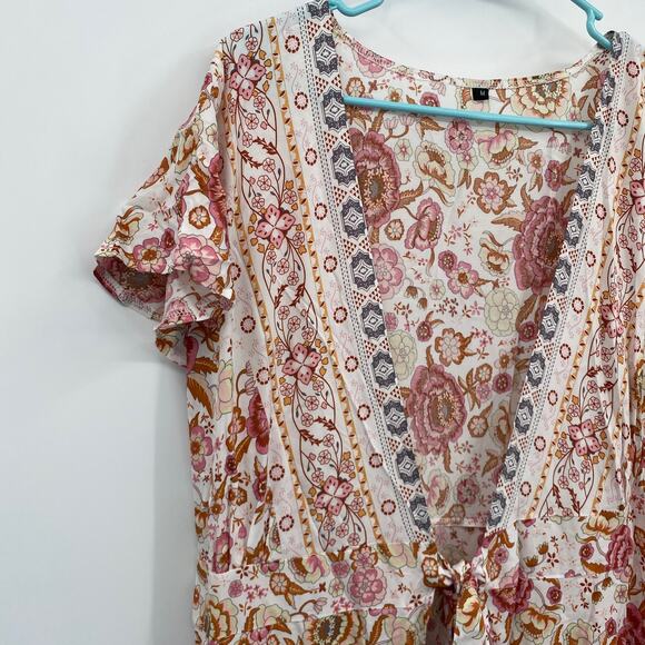 Unbranded Floral V-Neck Tie Open Front Coverup Maxi Dress Pink Size Medium - Picture 4 of 10
